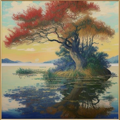 Serene Japanese Landscape in Golden Hour