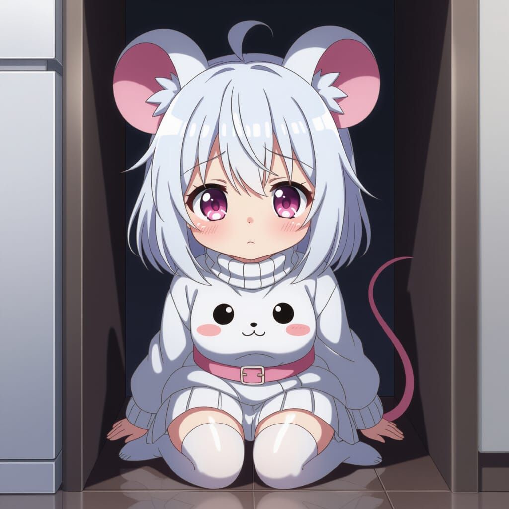 Anime Mouseling Girl in Kitchen Corner