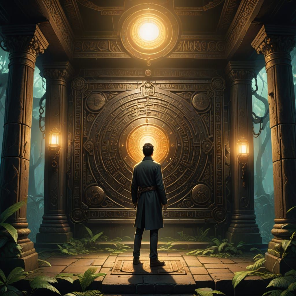 Boy Faces Ancient Temple Warning in Dark Tropical Forest