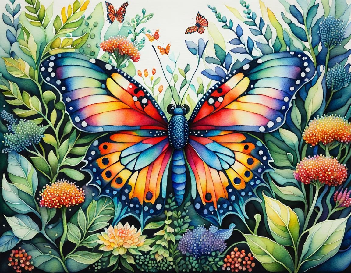 Dragonfly Dragon in Pointillist Garden Scene