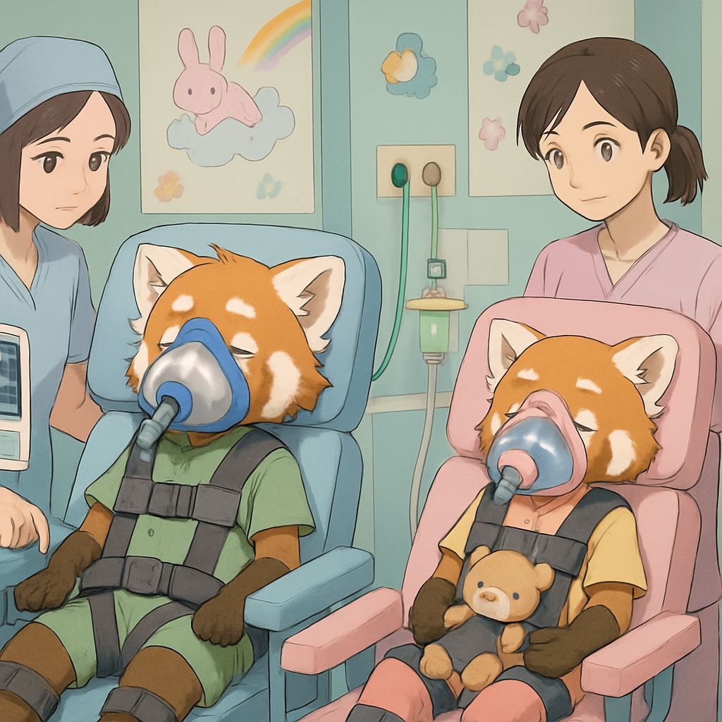 Red Panda Siblings in Pediatric Procedure Room
