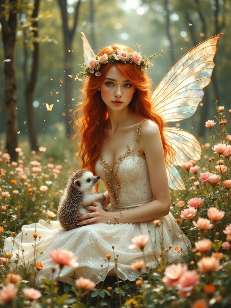 Ethereal Fairy Woman in a Pre-Raphaelite Garden