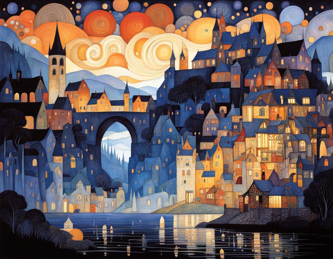 Intricate Medieval Town Detailed in Expressive Art Style