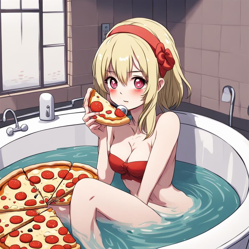 Anime Girl Enjoys Pizza Bath: Manga Style