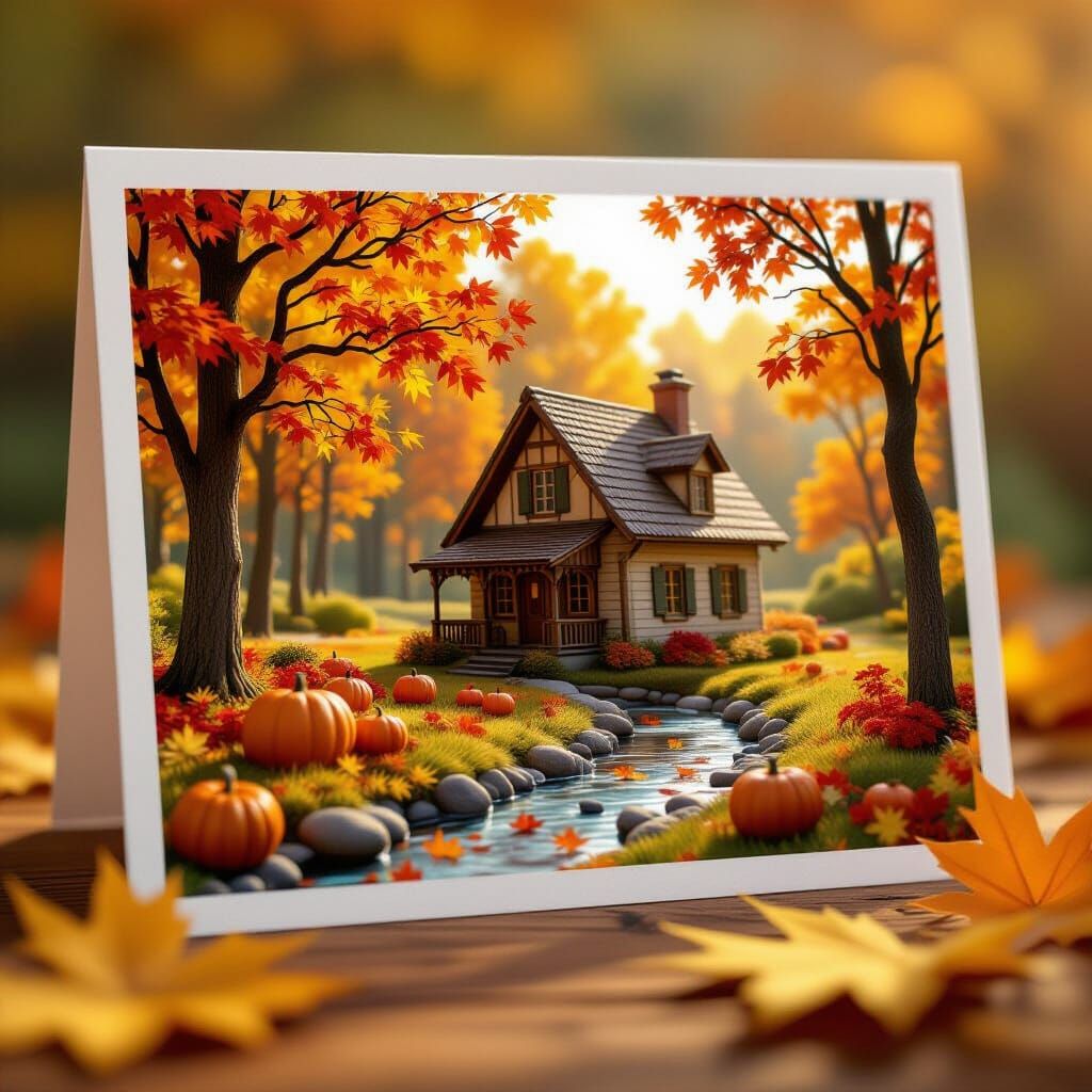 Hyper Detailed 3D Autumn Postcard Scene