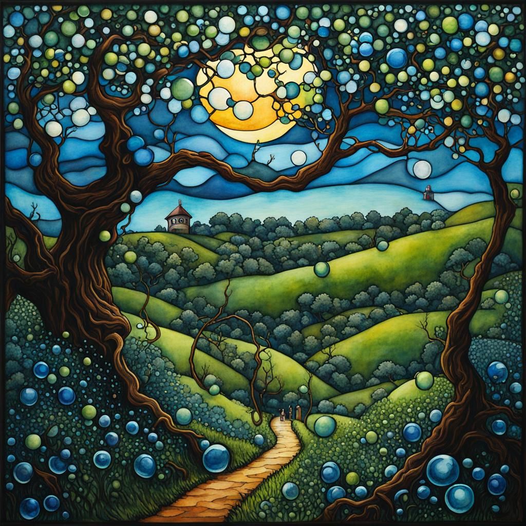 Monkey Swing in Apple Tree: Surreal Post-Impressionism