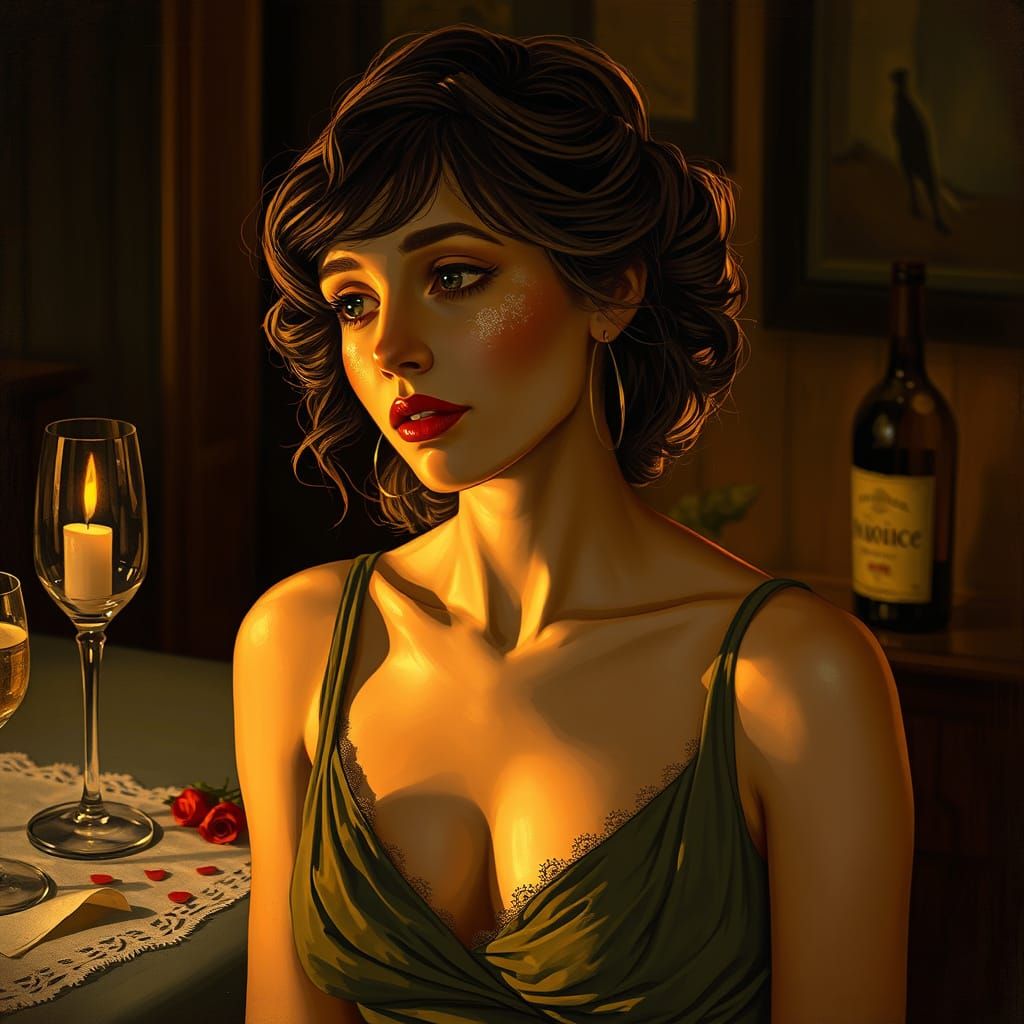 Elegant Woman Lost in Nostalgic Thought