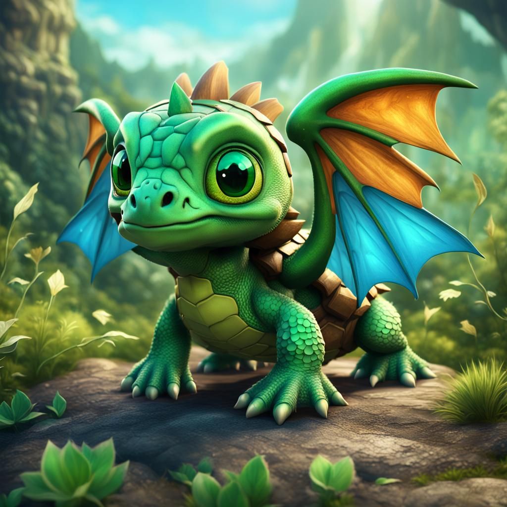Cute Baby Dragon Turtle: Fantasy Concept Art