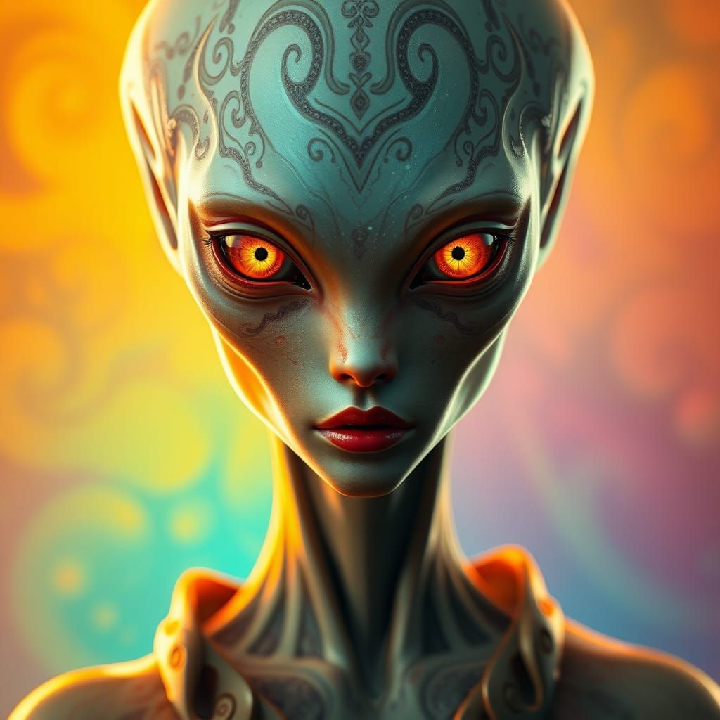 Ethereal Alien Being in Vibrant, High-Contrast Art Style
