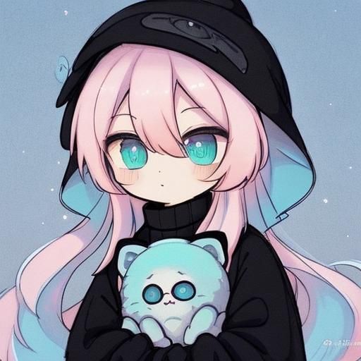 Chibi Character with Pink Hair and Black Beanie