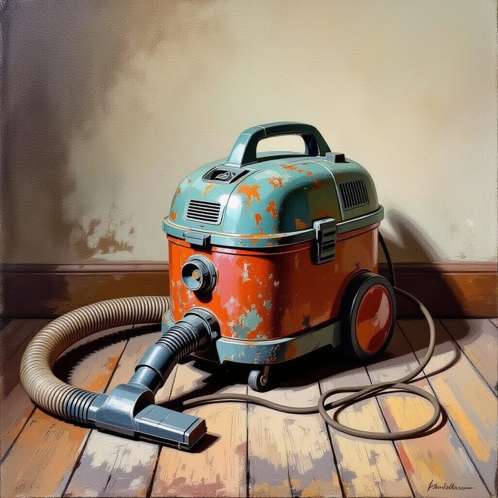 Worn Vacuum Cleaner in Muted Gouache Style