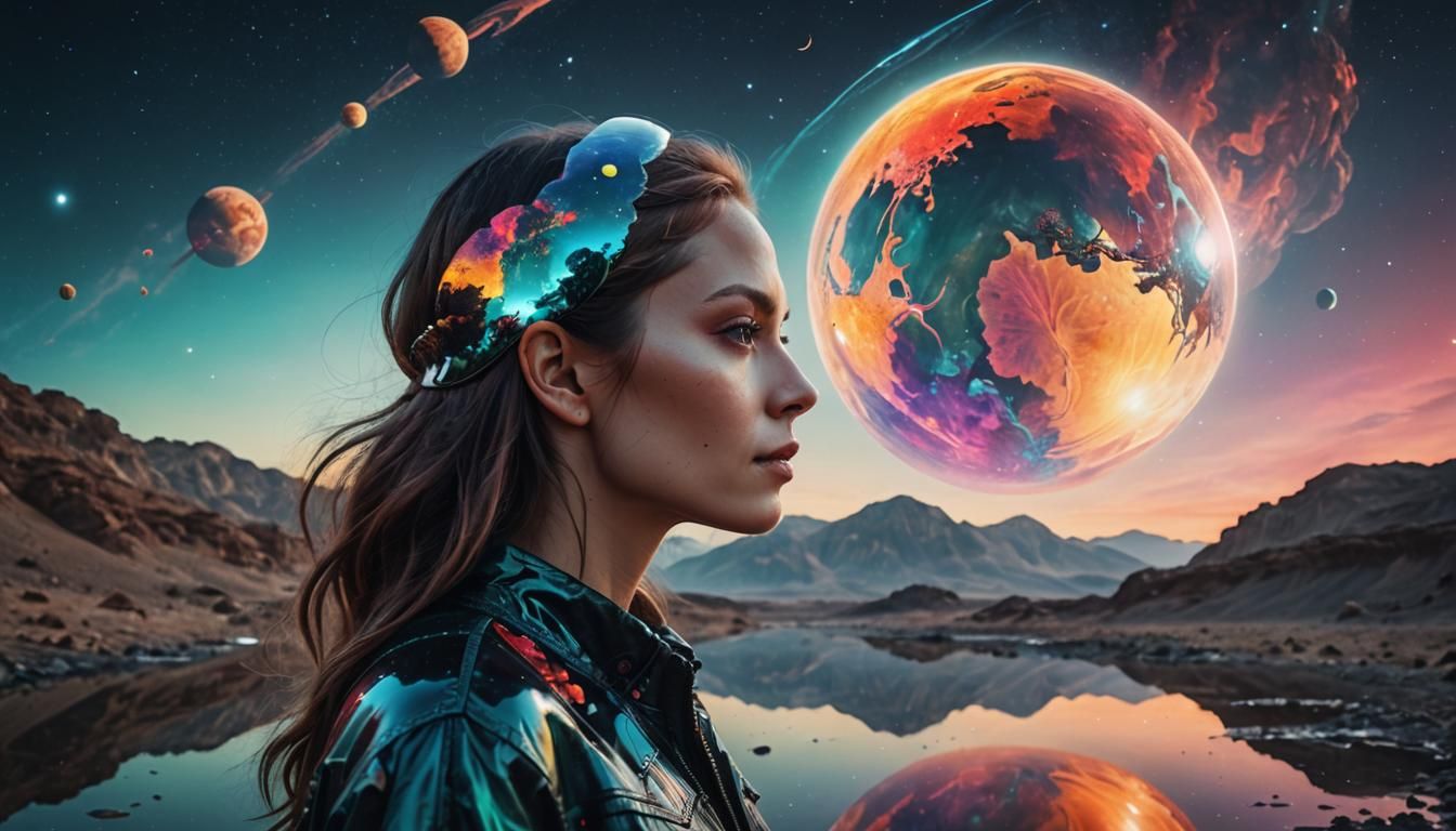 Double Exposure: Woman and Alien Landscape