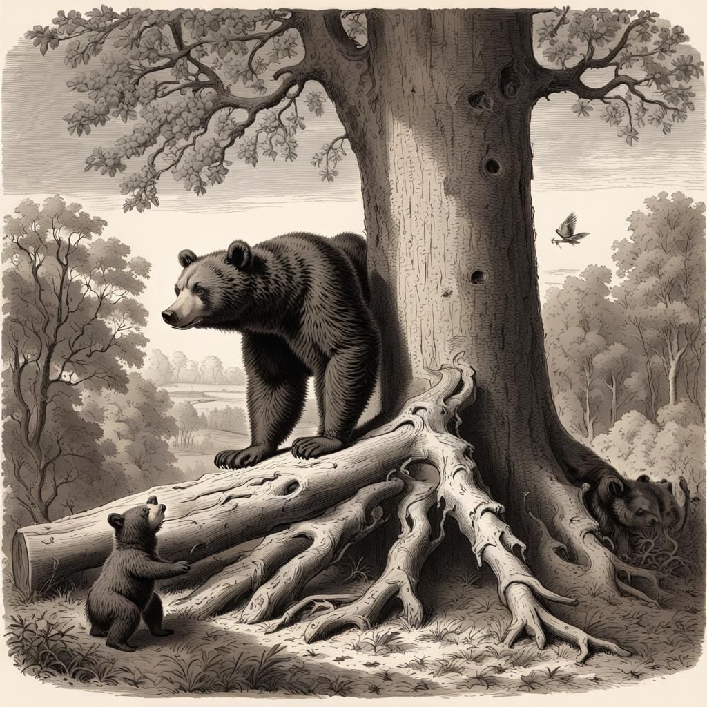 Vintage Bear Illustration in Copperplate Style