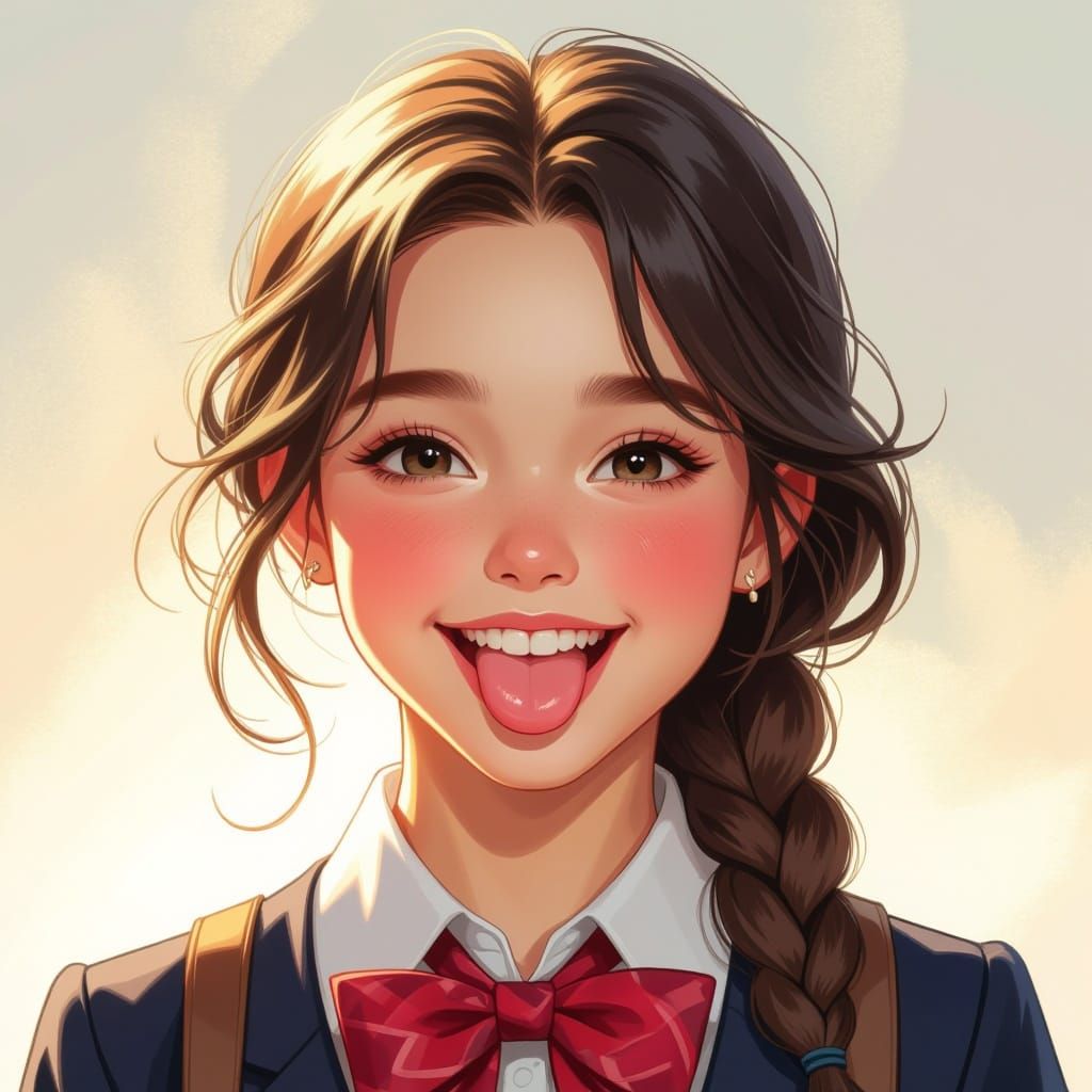 Schoolgirl Portrait with Playful Expression, 8k Concept Art