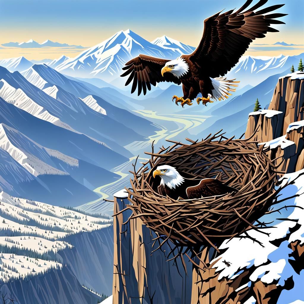 Majestic Eagle Protecting Nest on High Cliff