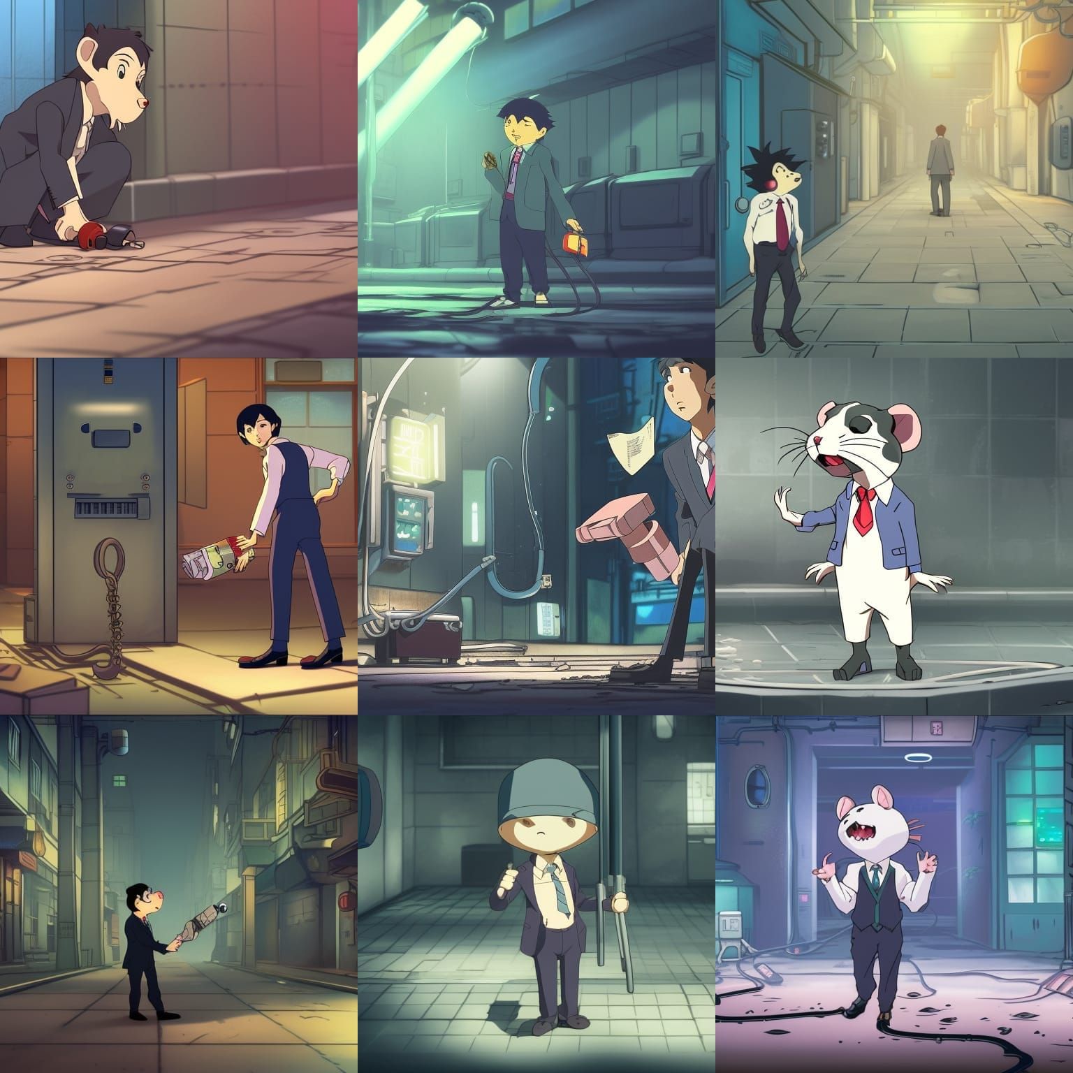 Mutated Cartoon Rat in Sewer, Anime Style