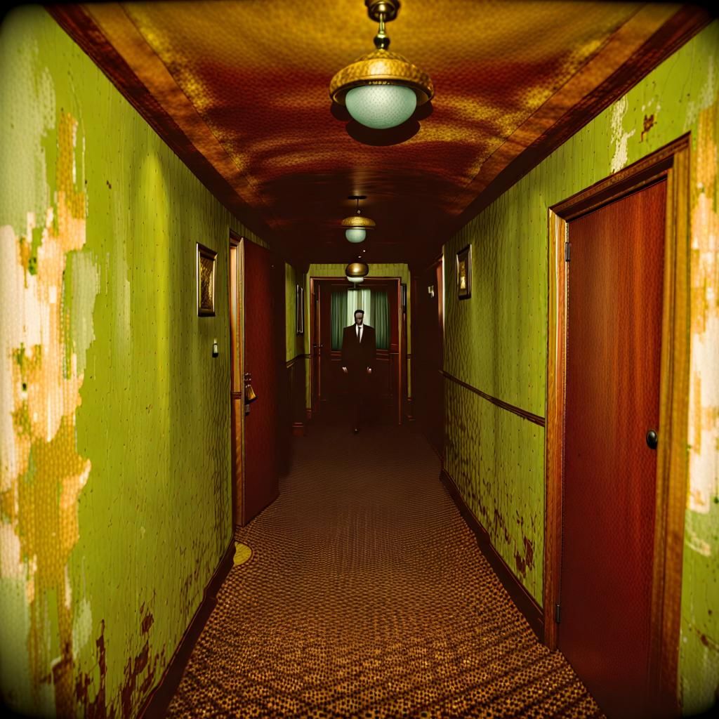 Eerie Liminal Space with Hidden Figure in Shadows