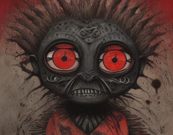 Creepy Child's Drawing of Monster in Folk Art Style