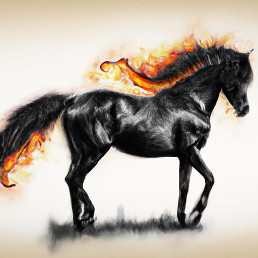 Black Horse with Fire Mane: Pencil Drawing
