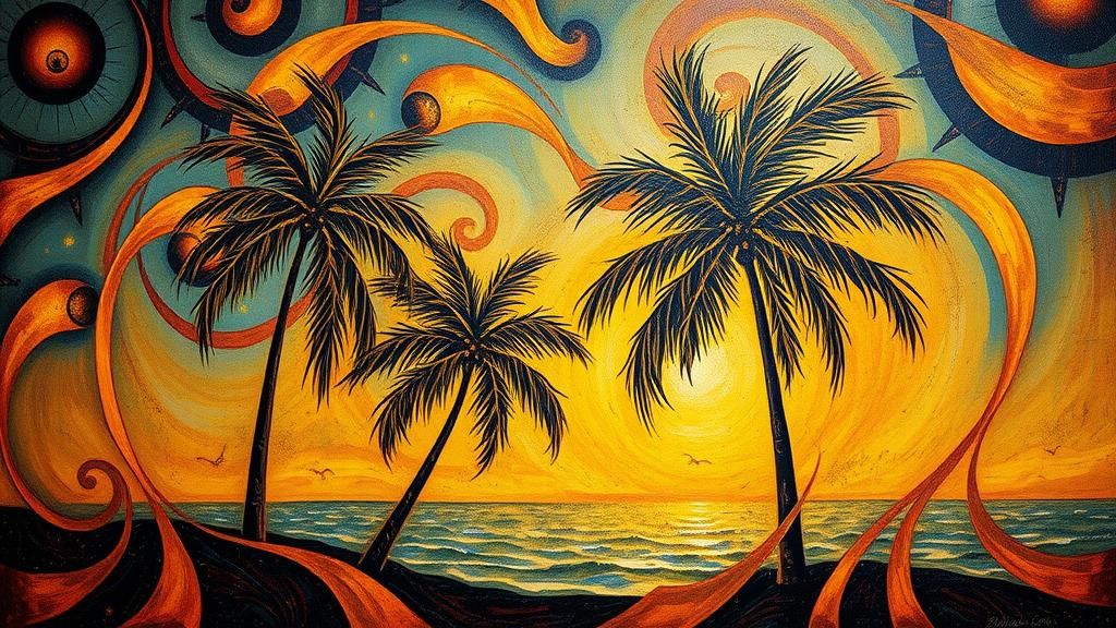 Golden Hour Palm Trees in Surrealist Style