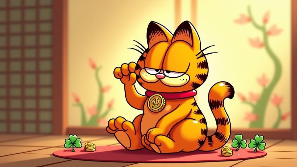 Garfield as Lucky Cat in Japanese Interior