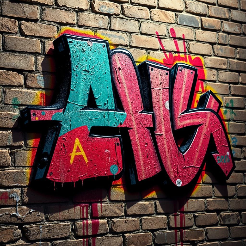 Vibrant 3D Graffiti Letter A on Brick Wall