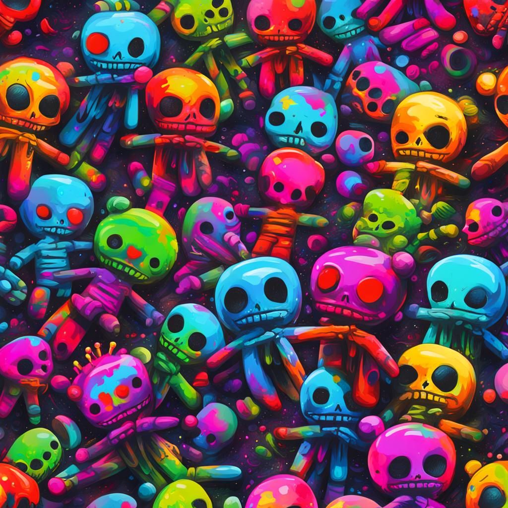 Neon Voodoo Doll in Graffiti Art Style