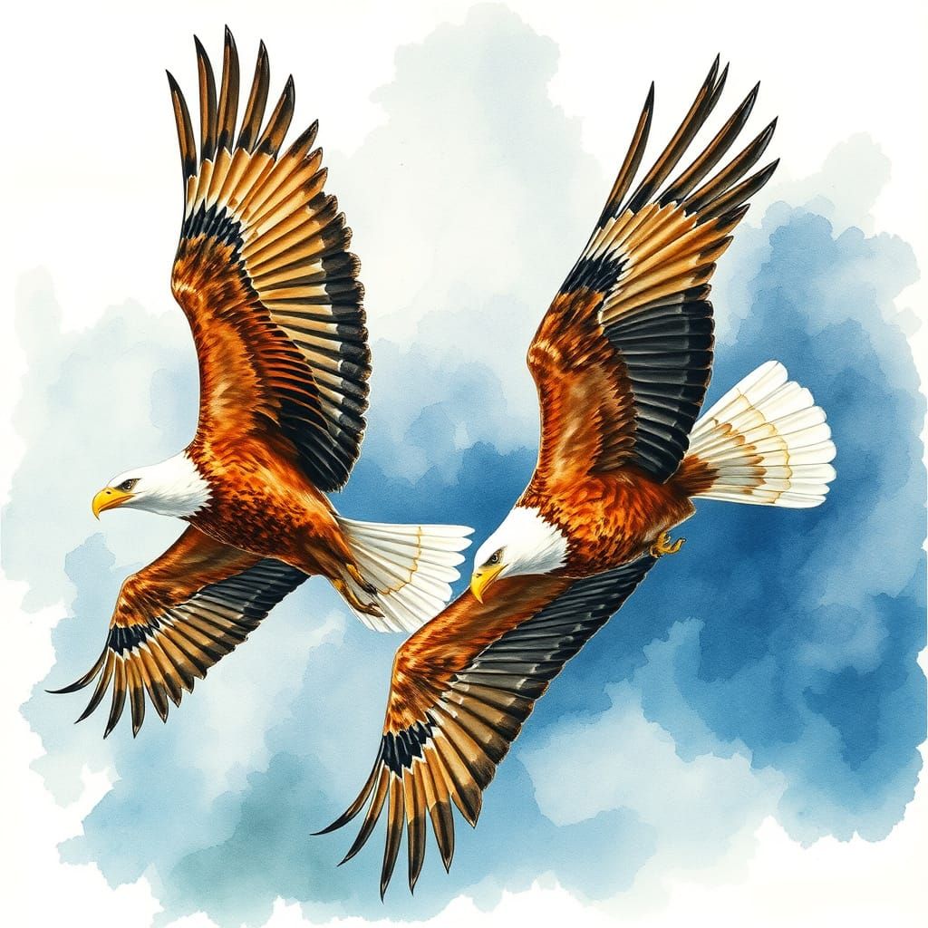 Eagles Soar Above Dramatic Cliffs in Gouache Style