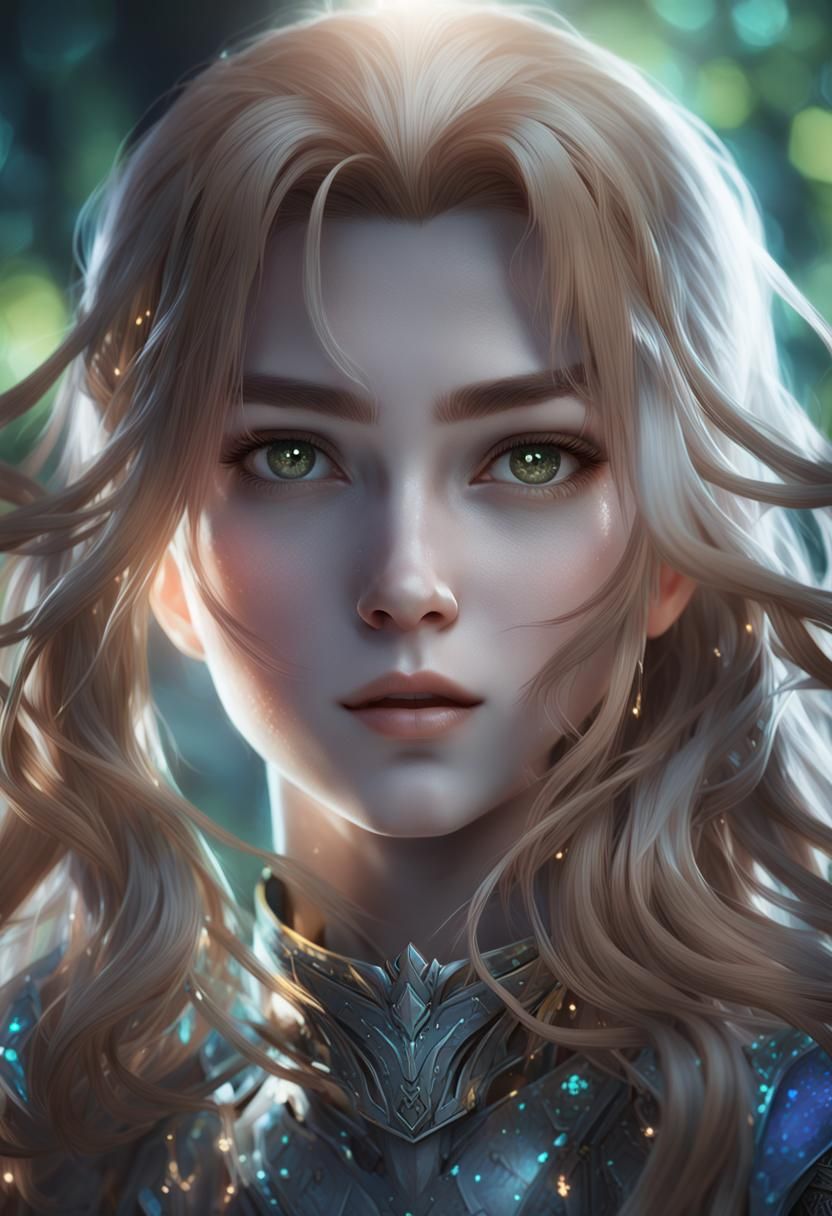 Anime Knight in Mystical Forest, Hyper-Realistic 3D Art