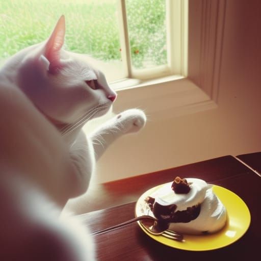 Cat eating banana split