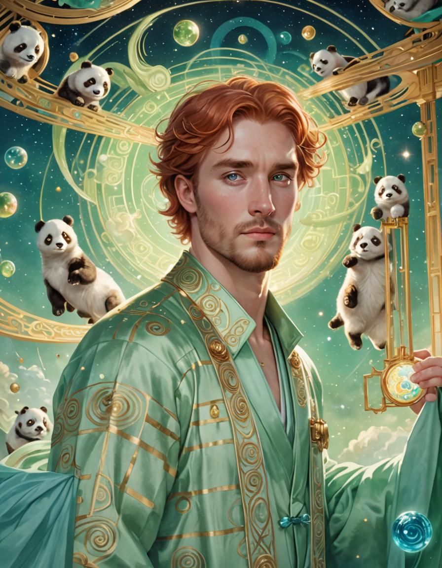 Celestial Man with Locket in Art Deco Style