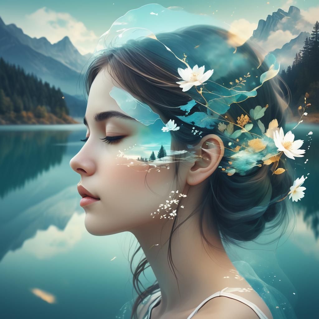 Dreamy Double Exposure Portrait in Fantasy Realism