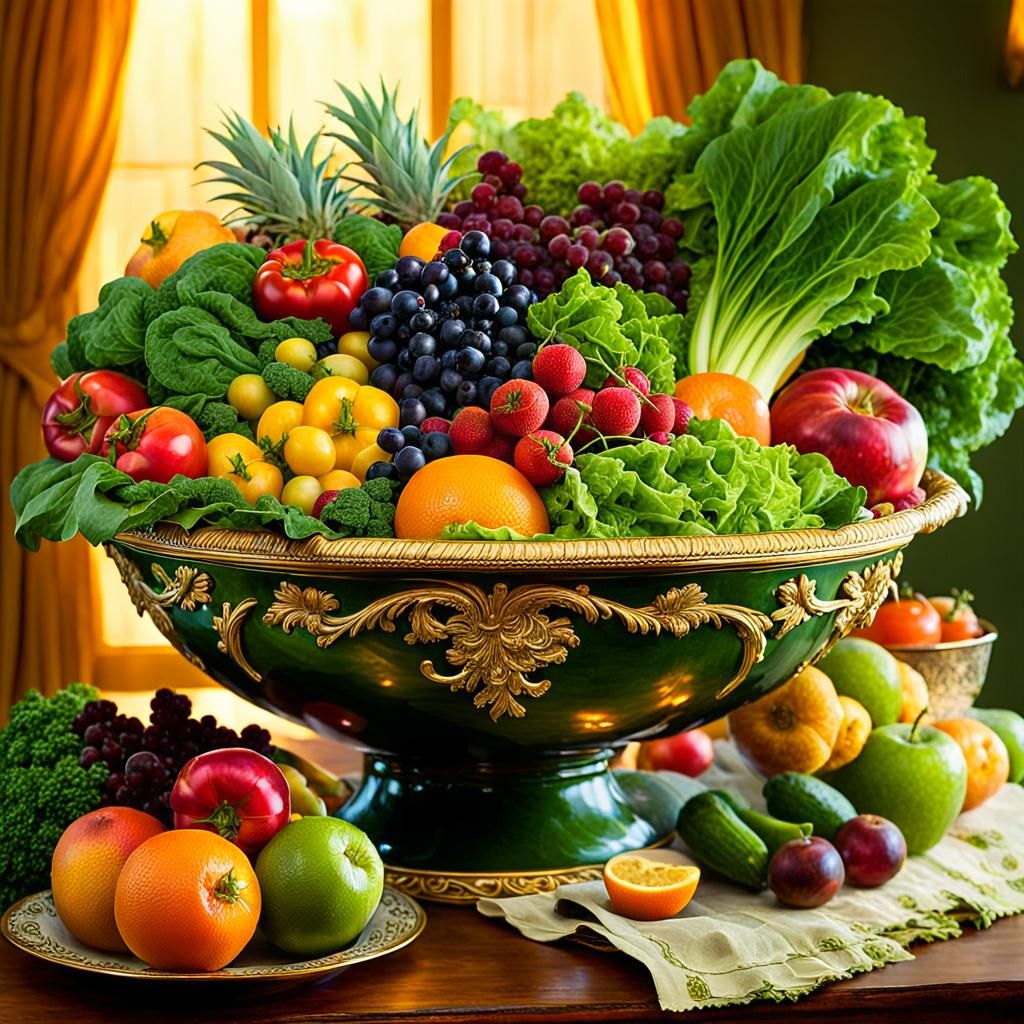 Cornucopia of Vegetables and Fruits in Old Masters Style