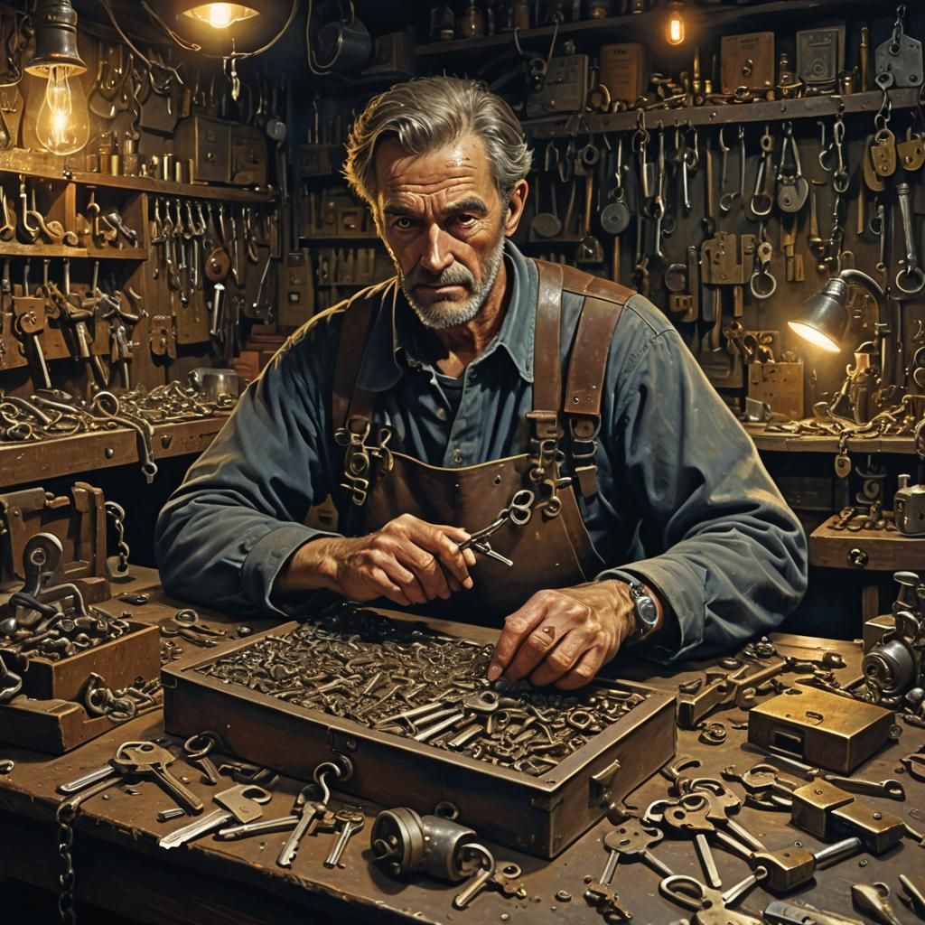 Locksmith's Workshop at Night: Detailed Matte Painting