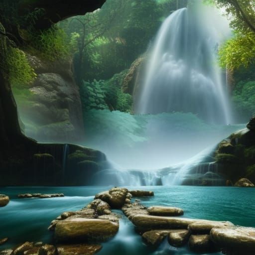 Beautiful Waterfall in Epic Digital Painting