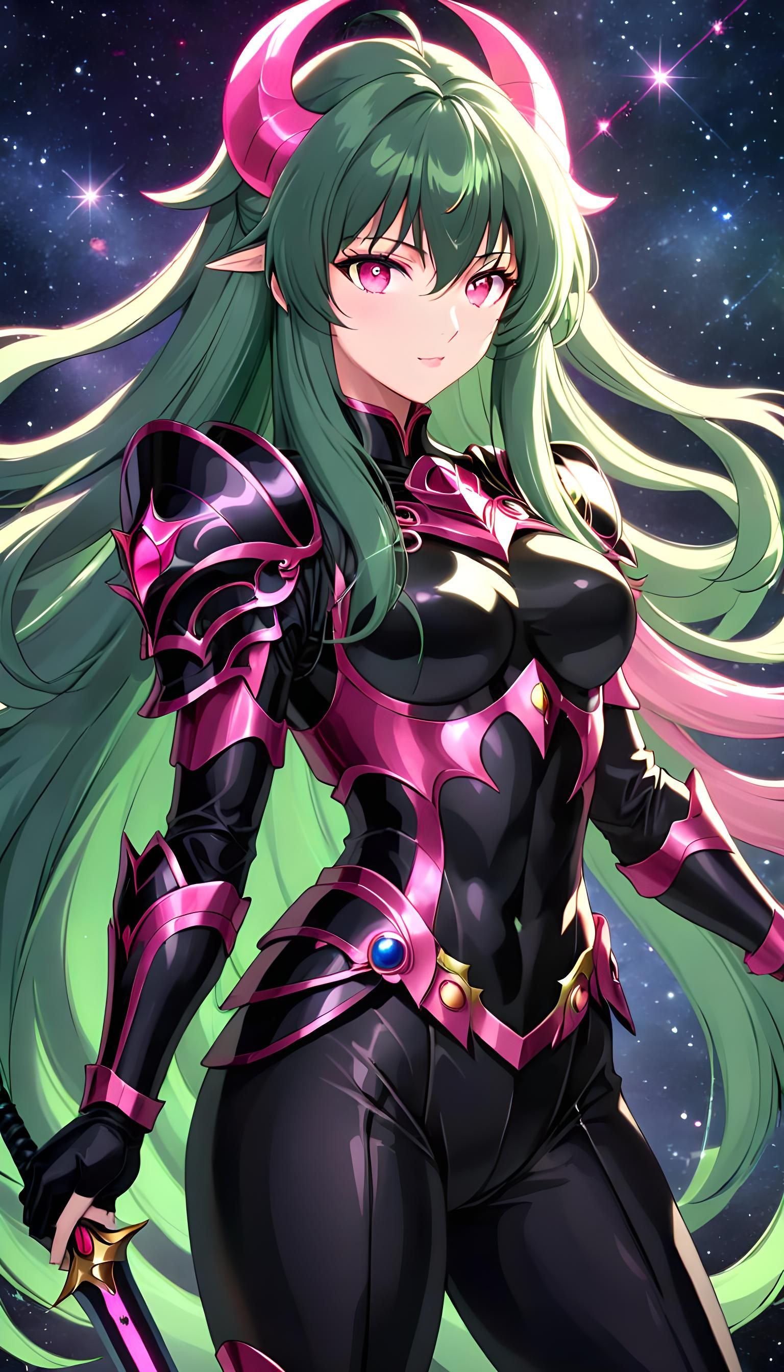 Aries Shion Female Black Knight in Anime Style