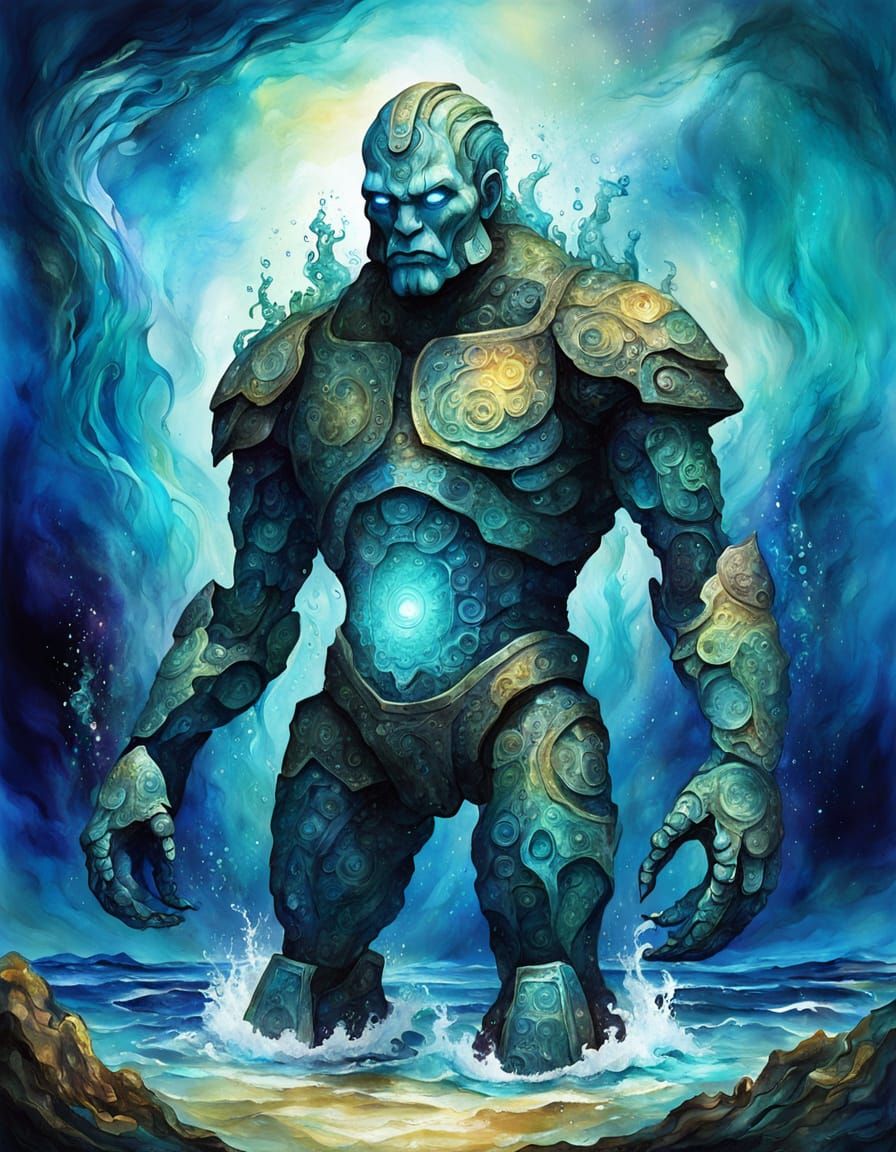 Ancient Ocean Water Golem in Vibrant Fantasy Art