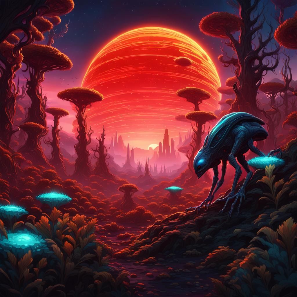 Alien Creature at Edge of Glowing Forest