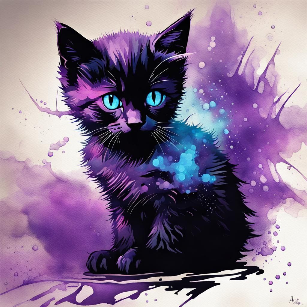 Astrophysical Blacklight Kitten Double Exposure Splash Art