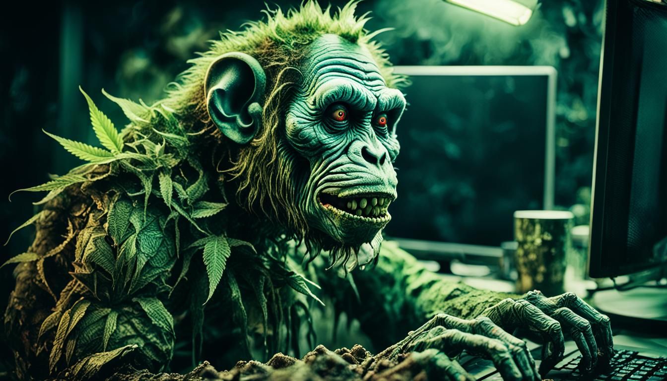 Cyberpunk Cannabis Zombie Hybrid Emerges from Pixelated Scre...