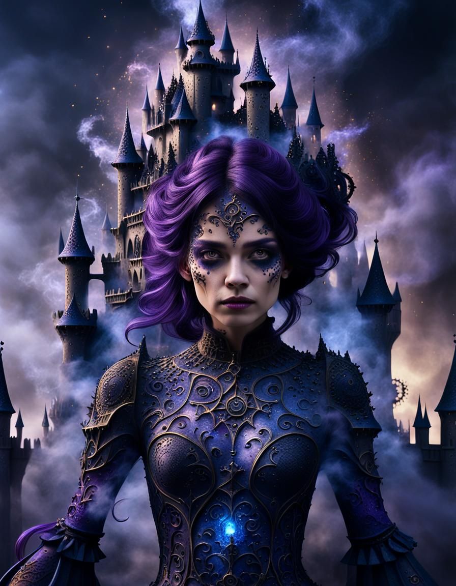 Volumetric Gothic Castle Body Art in Dark, Mystic Splendor