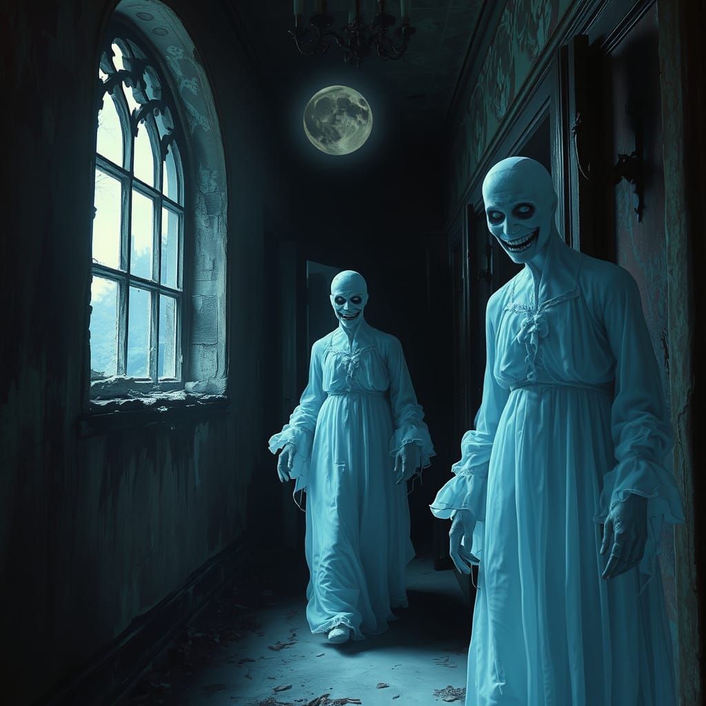 Ethereal Victorian Ghost Lurks in Decaying Gothic Mansion