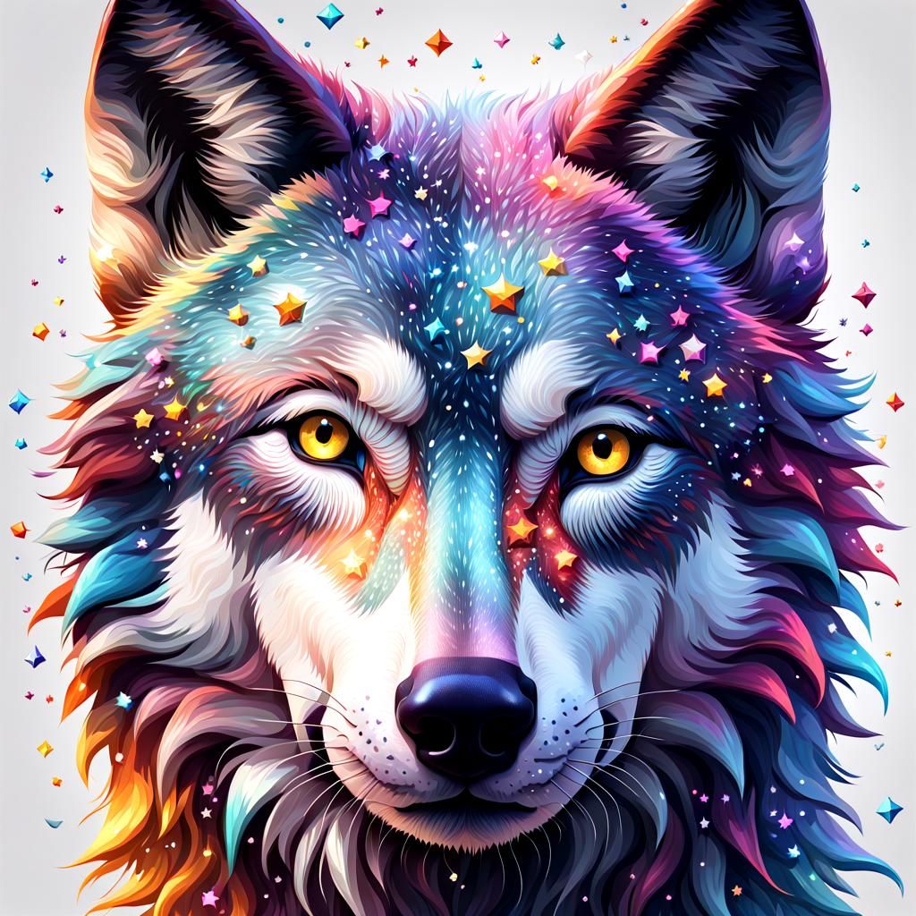 Multicolor Star Wolf in Candy Art Style