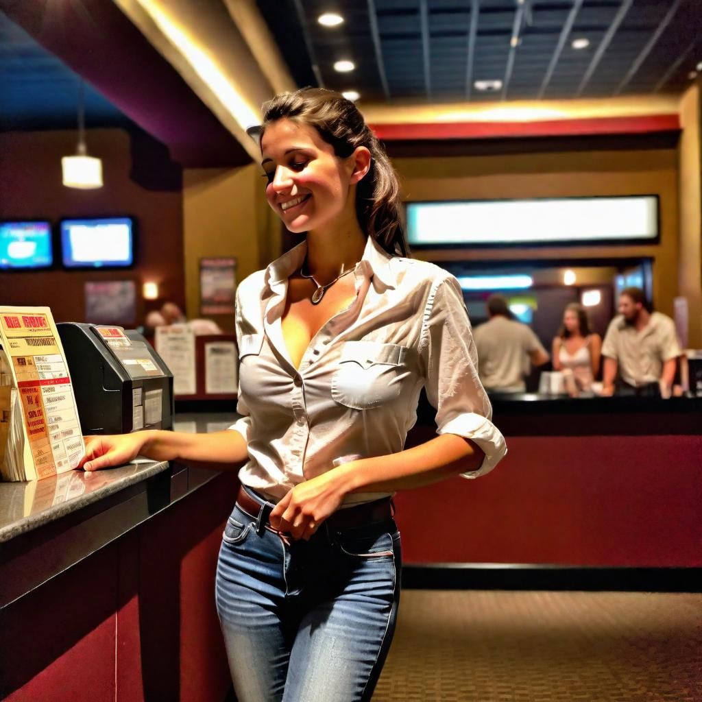 Petite Brunette Usher in a Movie Theater
