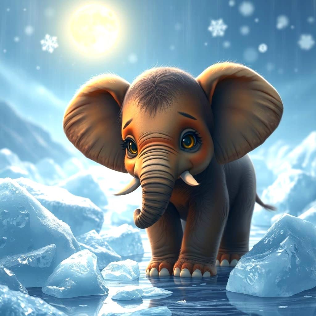 Golden-Eyed Elephant Calf in Detailed Fantasy Art