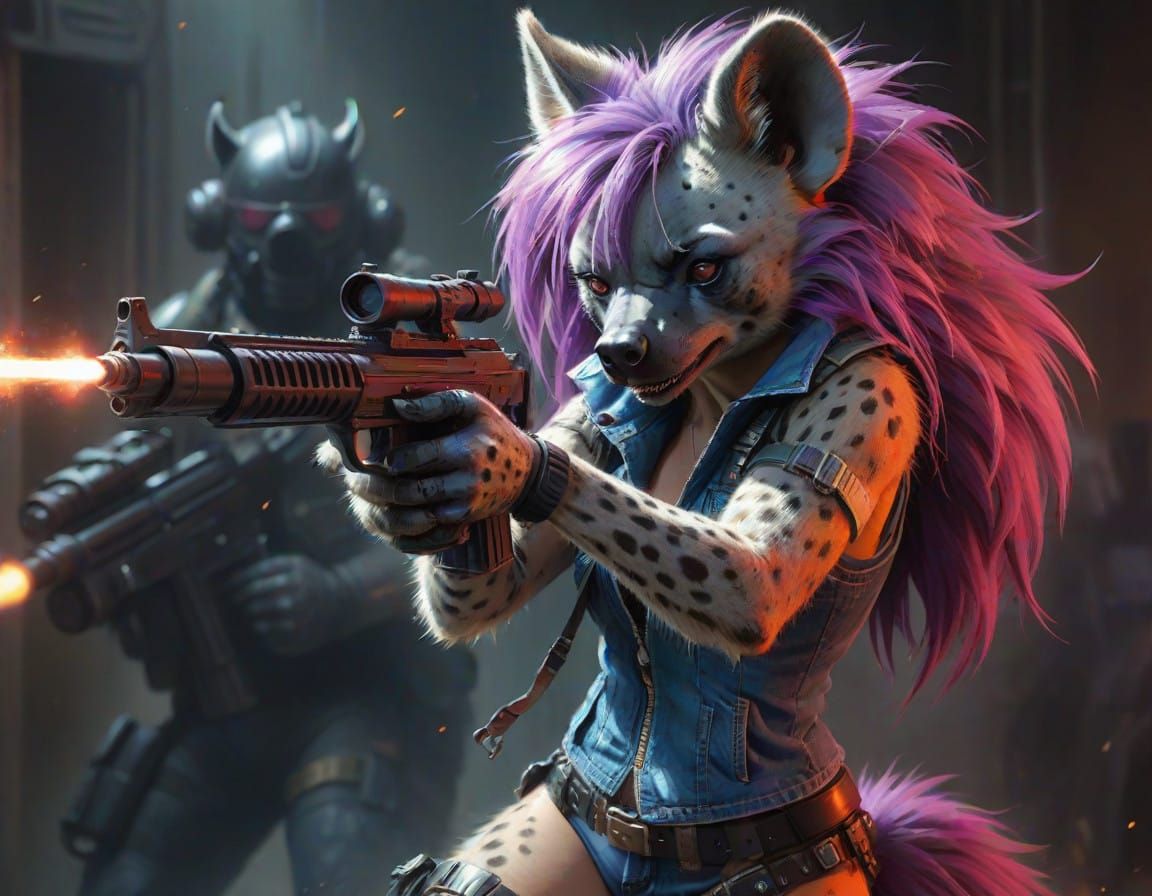 Glamorous Furry Space Warrior Fires Laser Rifle