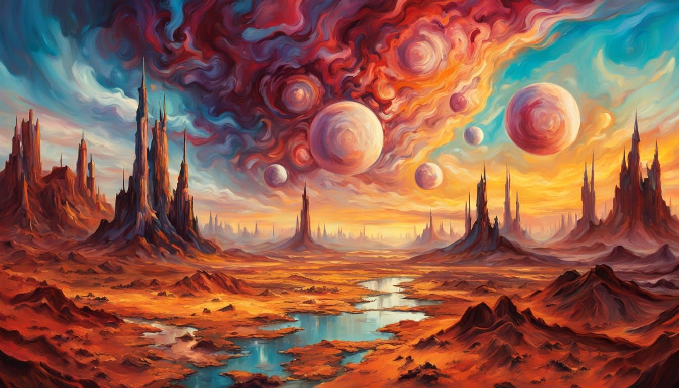 Surrealistic Sugar Planet Under Twin Suns