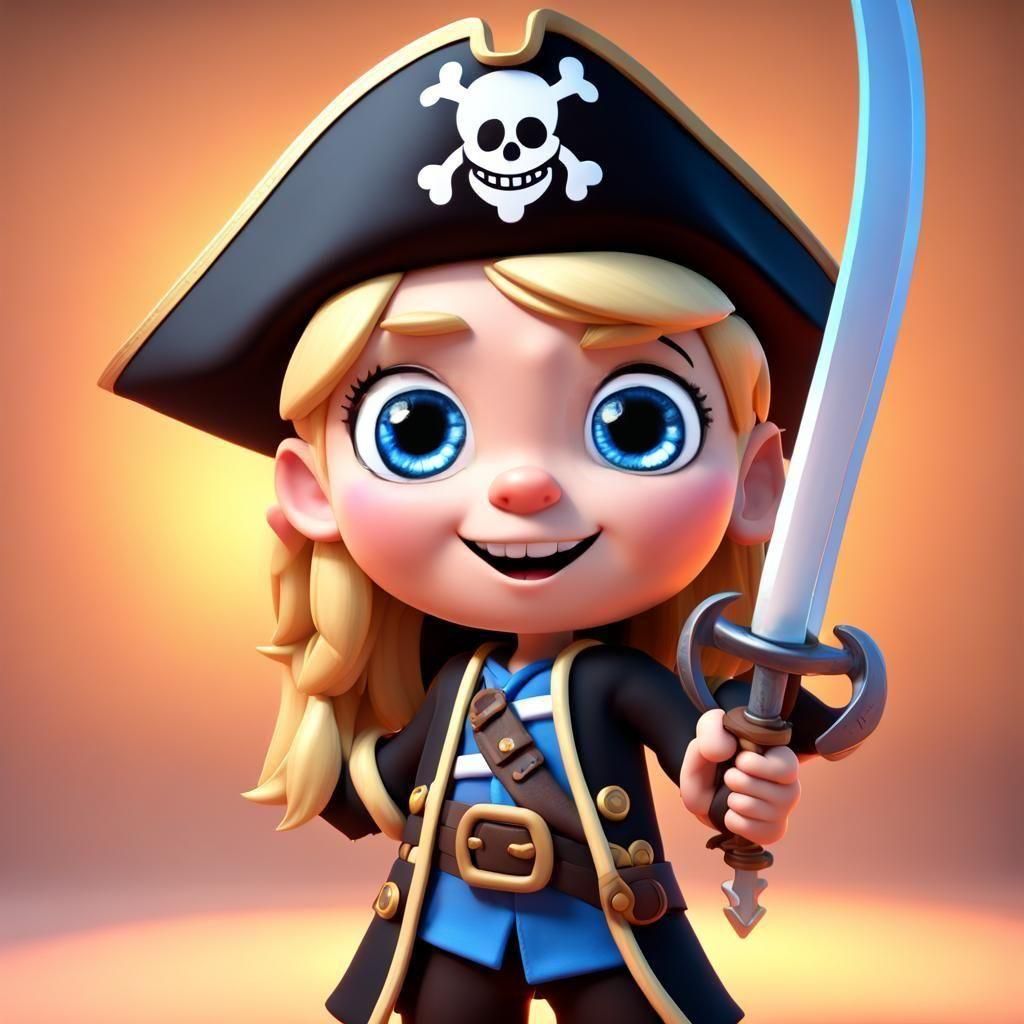 Cute Pirate Cartoon Character in 3D Digital Art