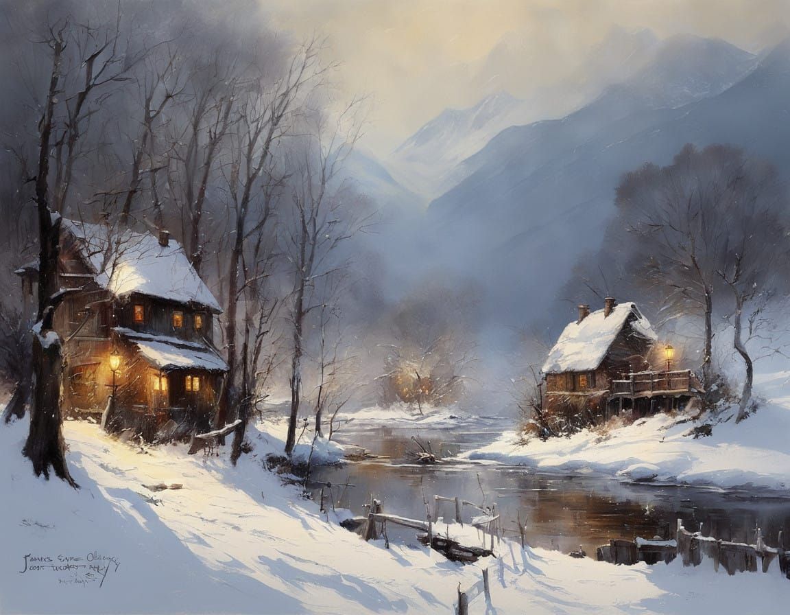 Surreal Winter Landscape in Impressive Oil Painting Style