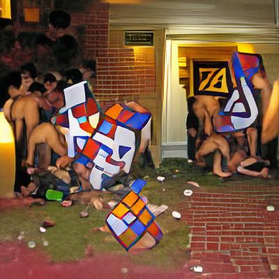 Cubist Fraternity Party Hazing Scene